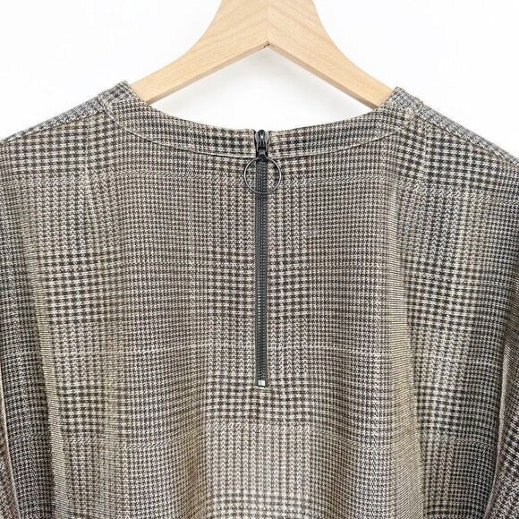 Akris Punto Metallic Lurex Glen Check Top 3/4 Sleeve Plaid Silver Women's 12 - Picture 7 of 9